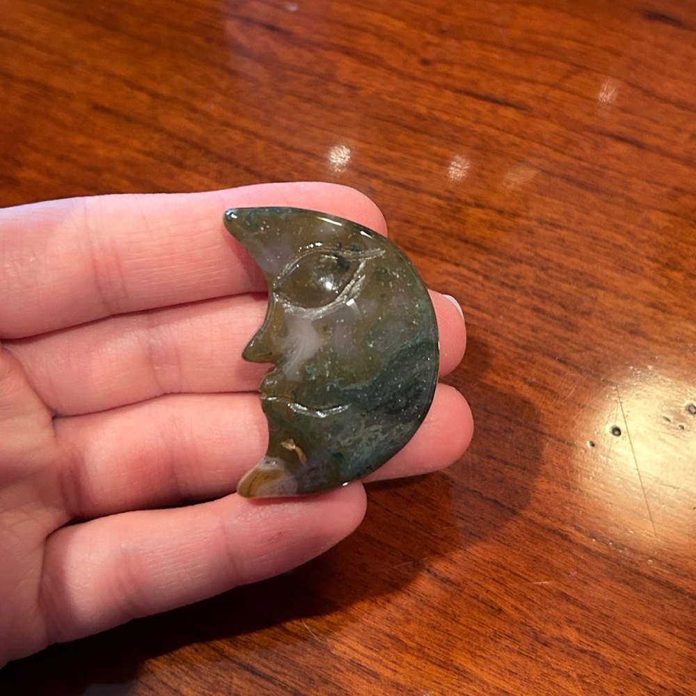 Moss Agate Carved Crystal Moon Stone - Picture 7 of 7